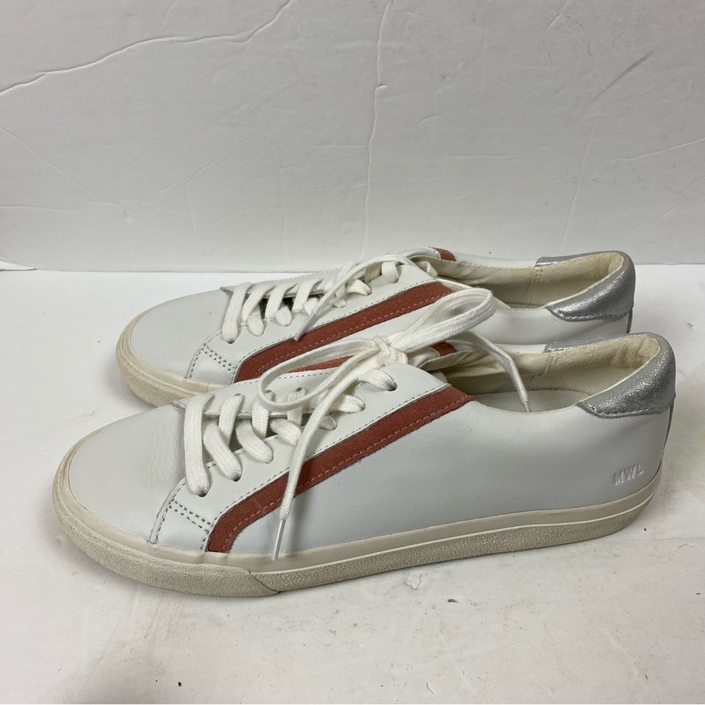 Madewell Delia Sidewalk Sneakers White Pink Silver Leather Womens 9.5
